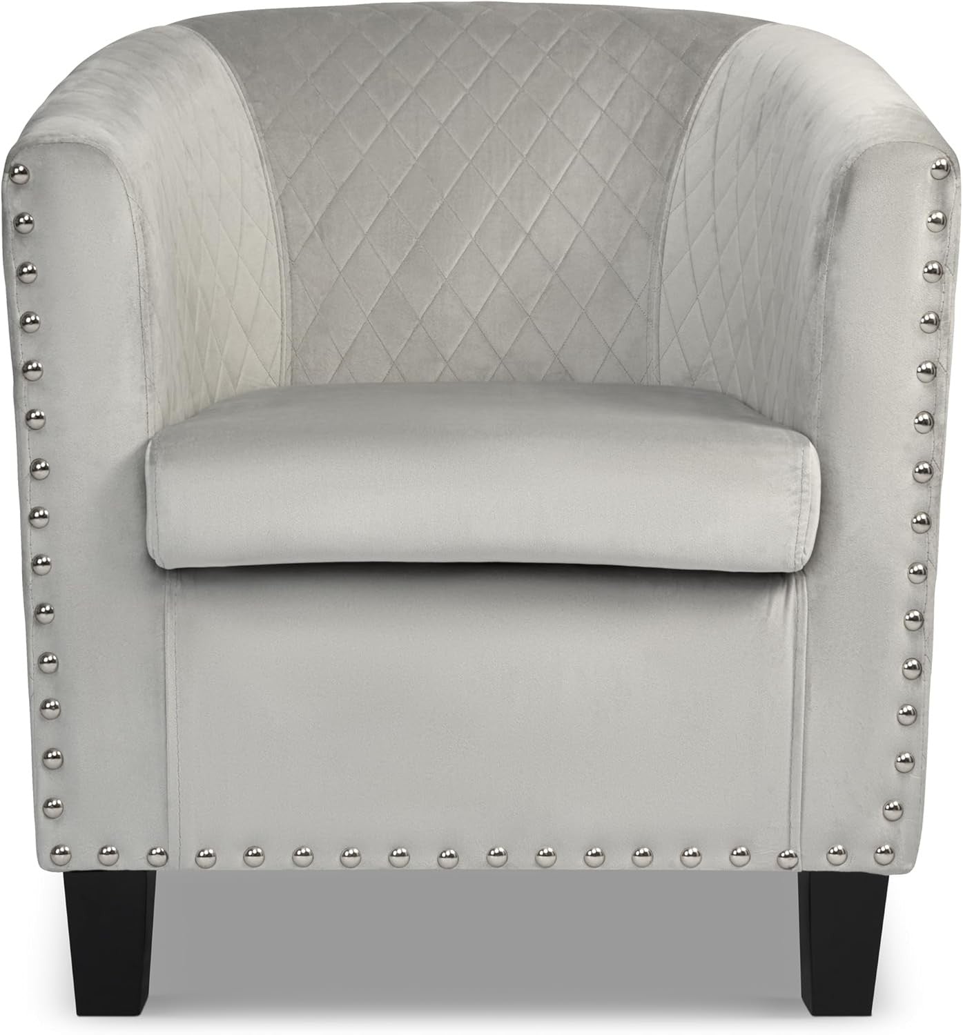 Grey Velvet Tub Chair Studded Accent Armchair Retro Lounge Seat
