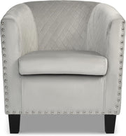 Grey Velvet Tub Chair Studded Accent Armchair Retro Lounge Seat
