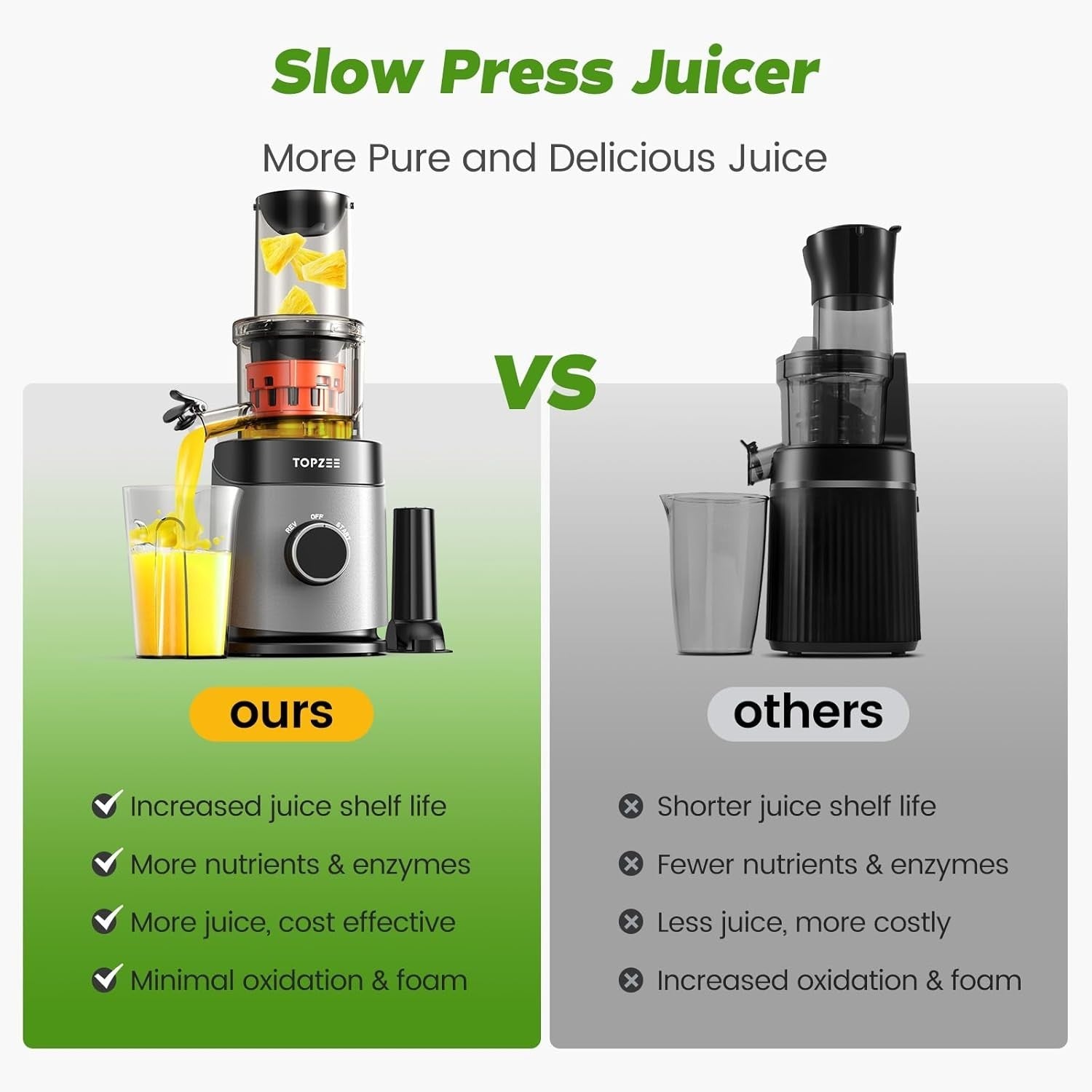Cold Press Slow Juicer Extra Large Feed Chute Whole Fruit Easy Clean