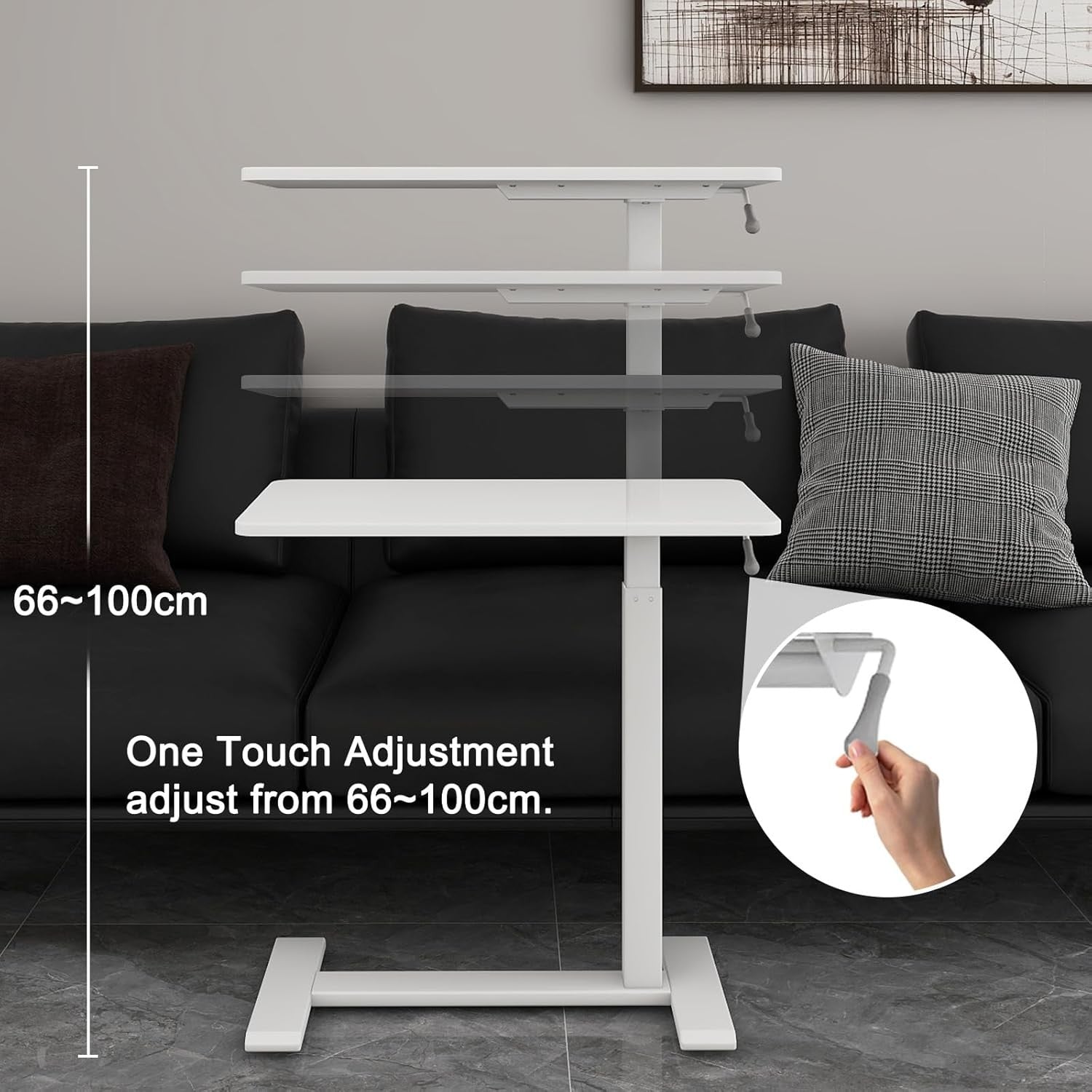 Overbed Table Height Adjustable Pneumatic Laptop Desk Rolling Bedside Stand