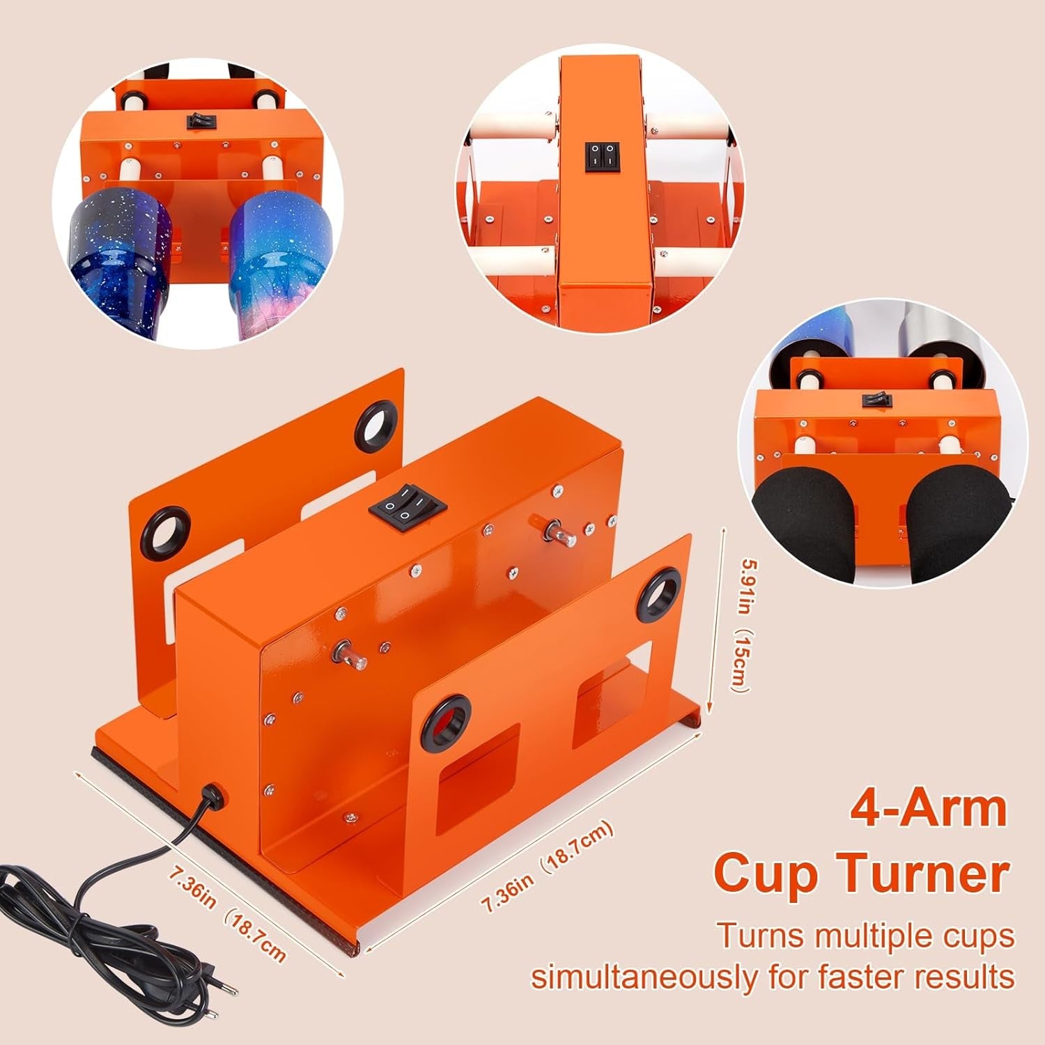 Dual Cup Turner Tumbler Kit Quiet Motor Adjustable DIY Epoxy Bottle Spinner
