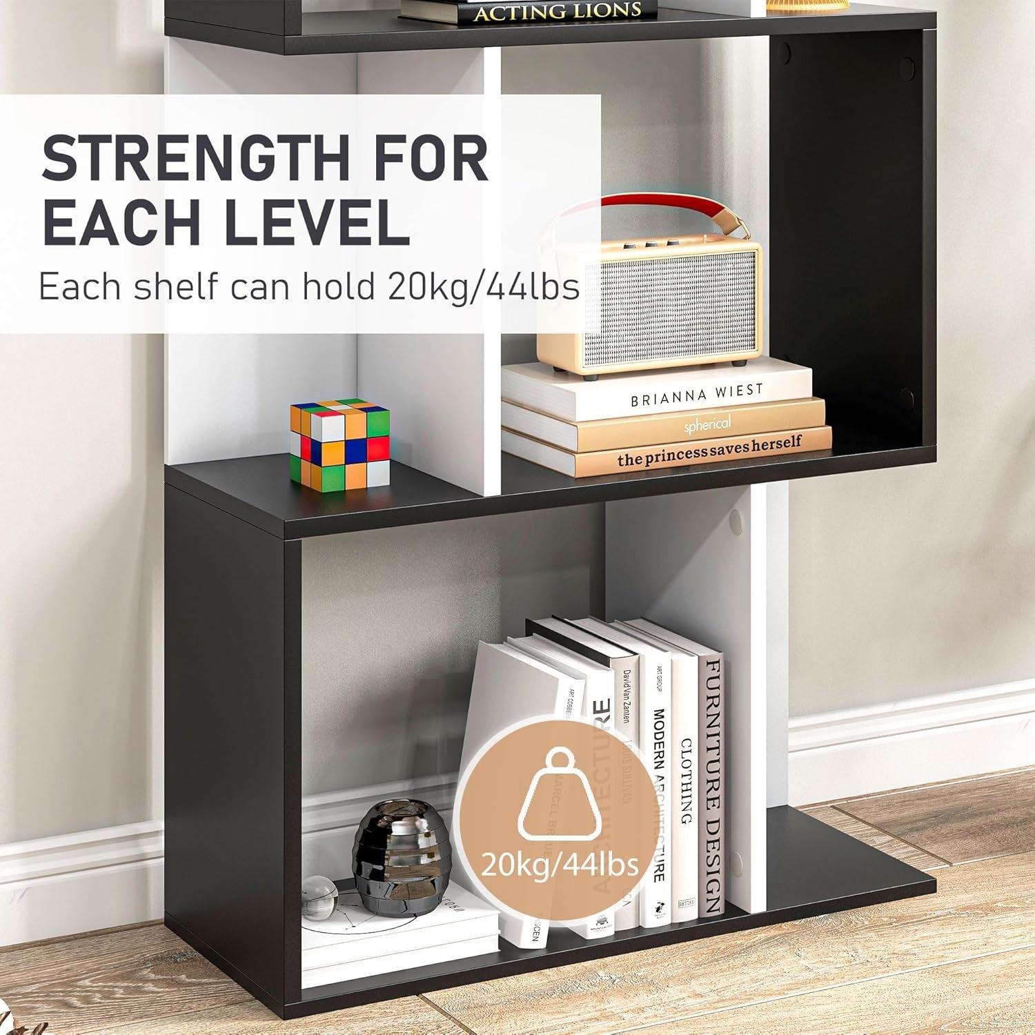 Modern 5-Tier S-Shape Display Bookcase – Freestanding Storage Shelf Black