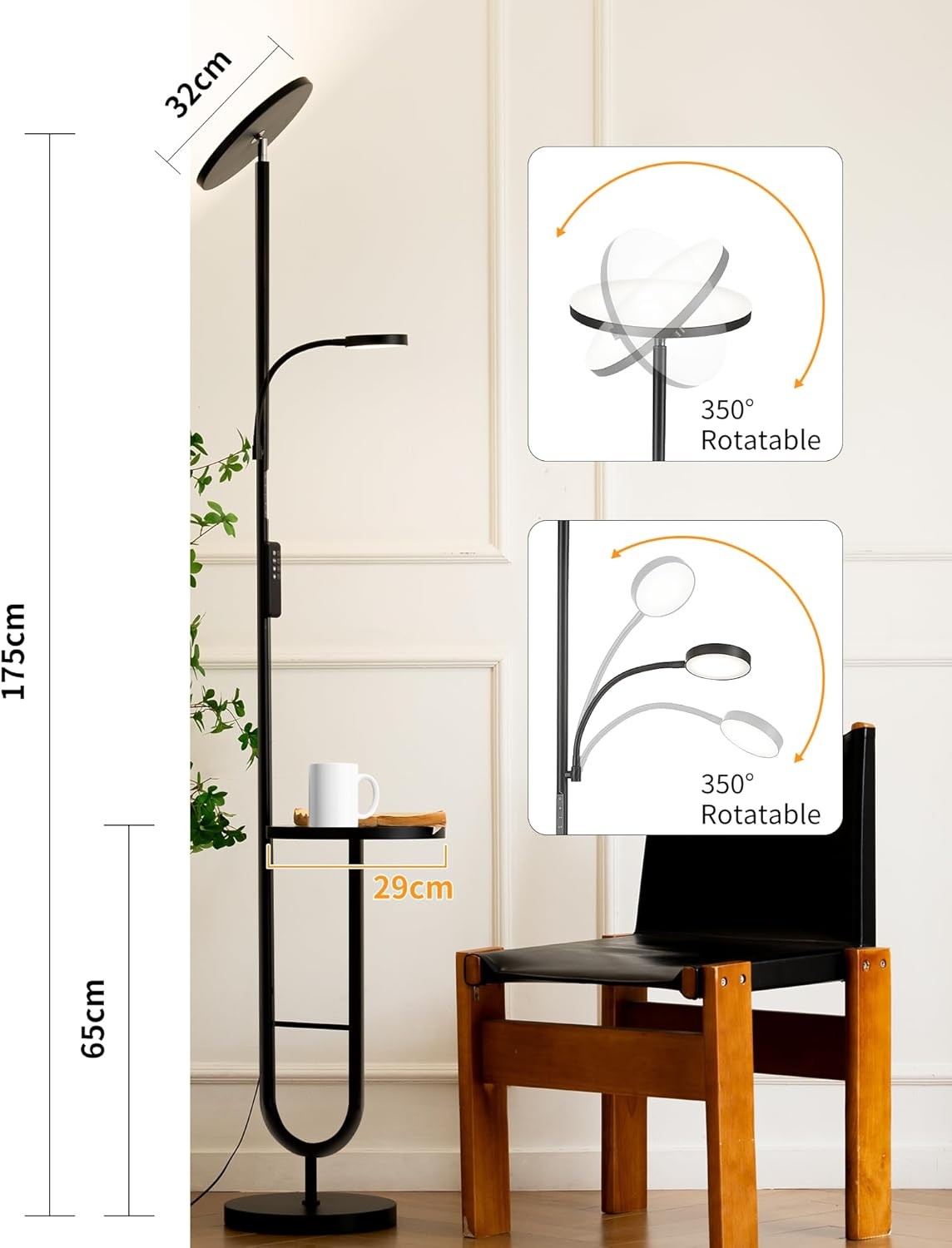 LED Floor Lamp with Shelf 42W Dimmable Uplighter Remote Control Corner Light