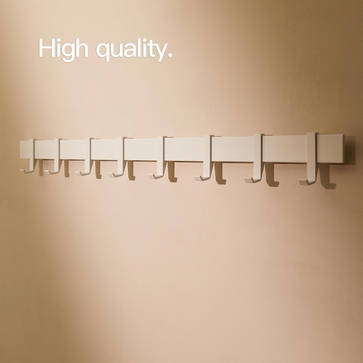 Modern Wall Coat Rack 80cm | White Metal Rail with 8 Sliding Hooks Matte