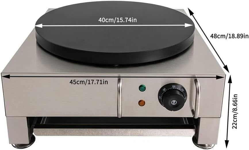15.75" Electric Crepe & Pancake Maker 2.8KW Non-Stick Hotplate 300°C