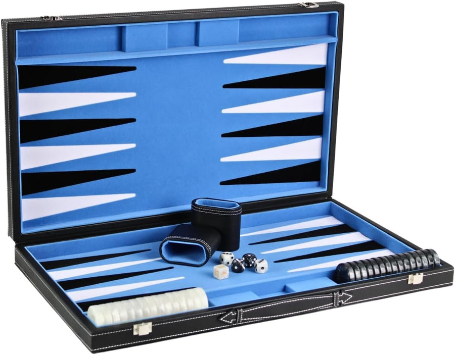 Luxury Backgammon Set 21 Inch Leather Board Game with Dice Cups Case