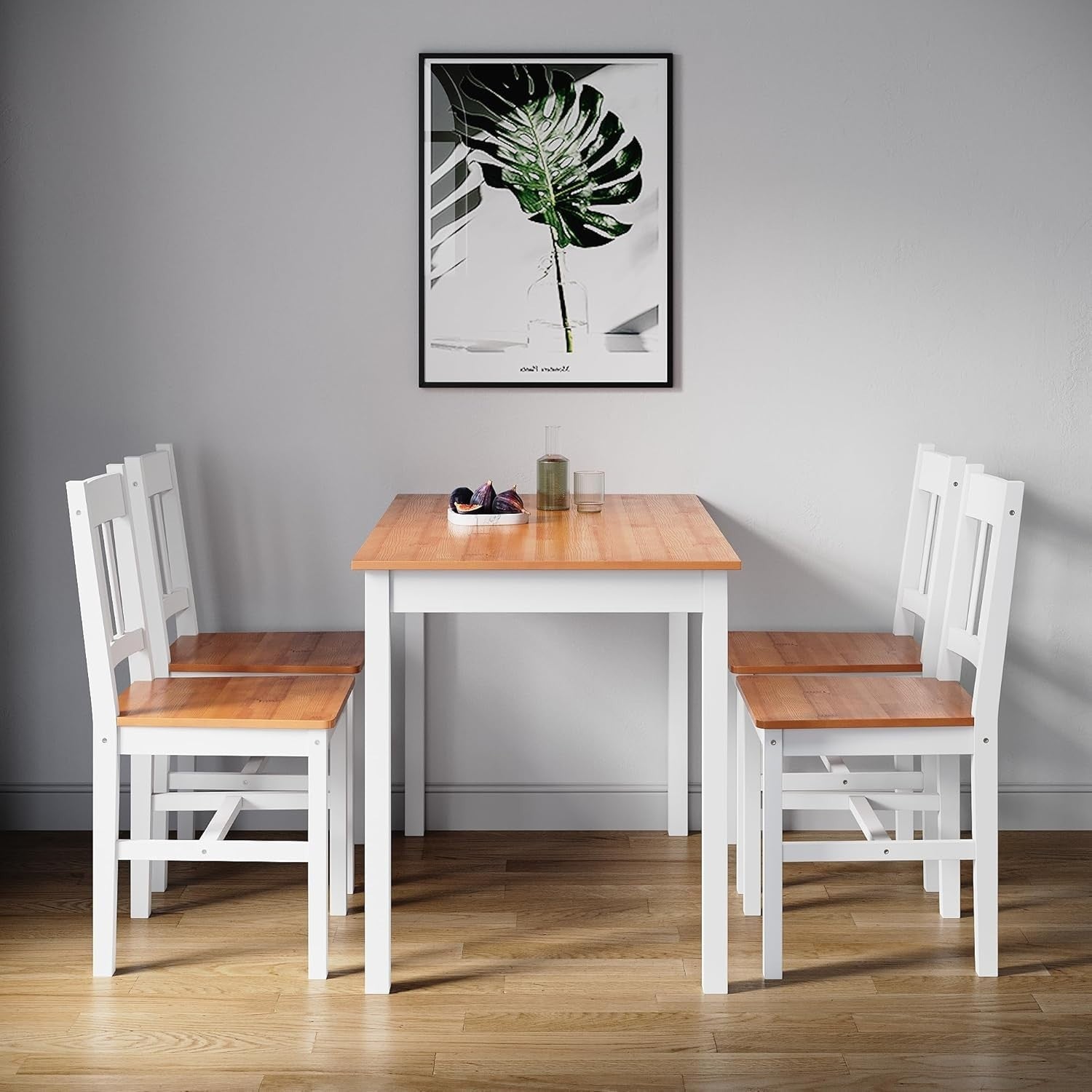 Solid Wood Rectangular Dining Table & 4 Chairs Set - Honey Kitchen Furniture