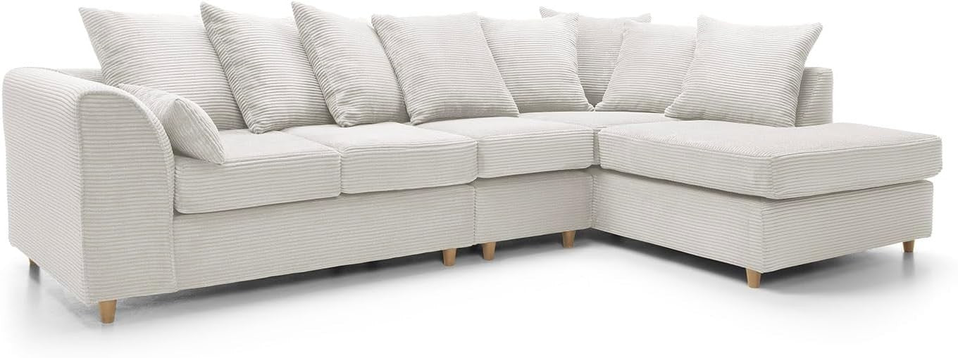 Cream 5-Seater L-Shape Sofa Scatter Back Cushions Armrest Right Hand