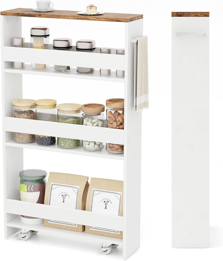 Slim Rolling Storage Cart 4 Tier Narrow Kitchen Organizer w/ Wheels