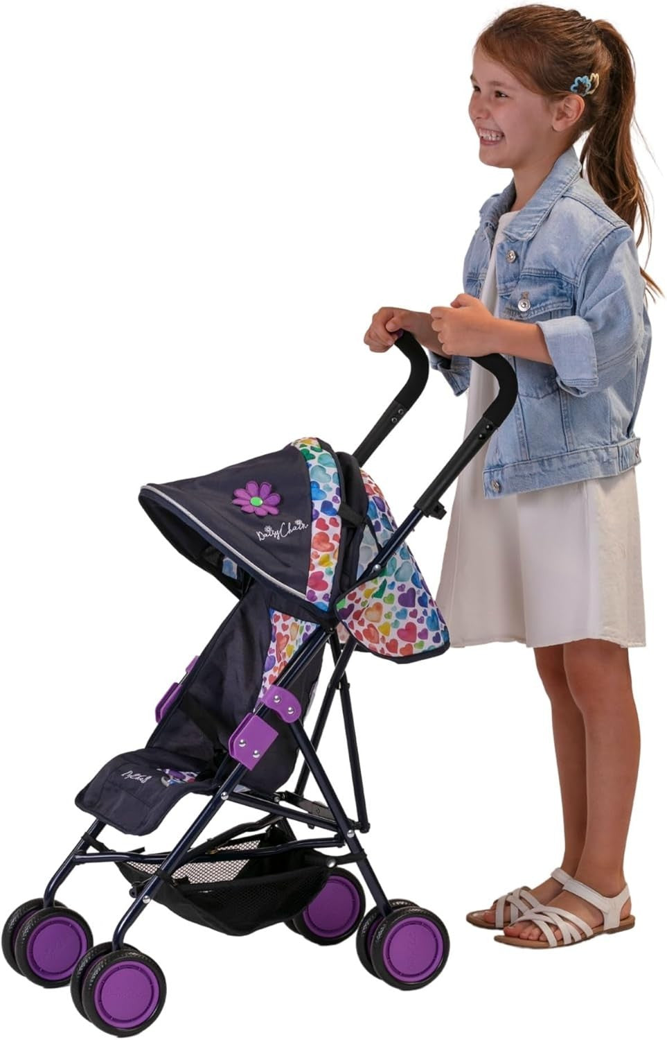 Large Dolls Pushchair for Ages 4–9, Adjustable Handle, Foldable Buggy