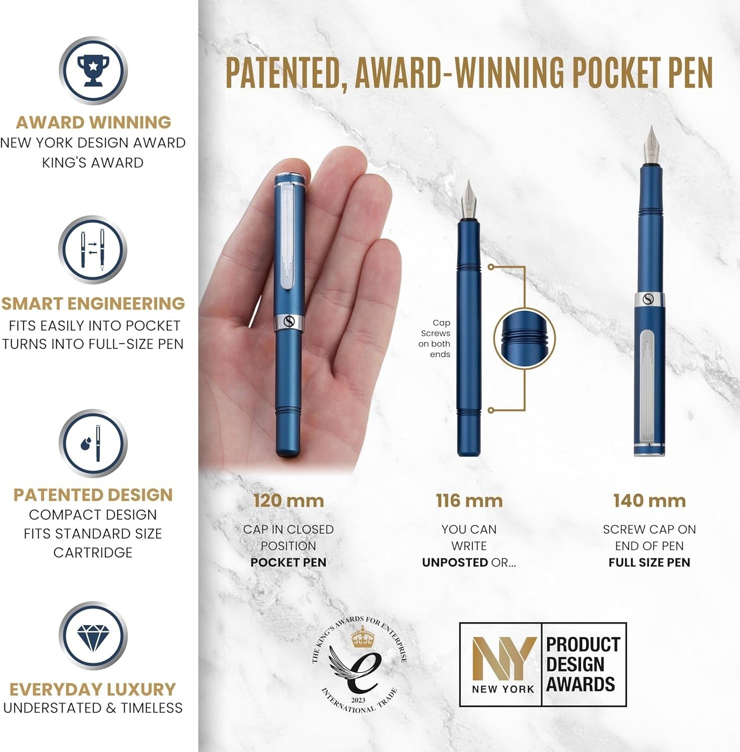 Luxury EDC Fountain Pen Medium Matt Blue Chrome Gift Box