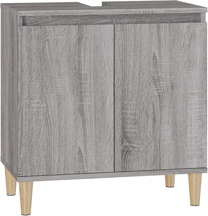Modern Grey Bathroom Sink Cabinet Cupboard Storage Unit 58x33x60cm Compact