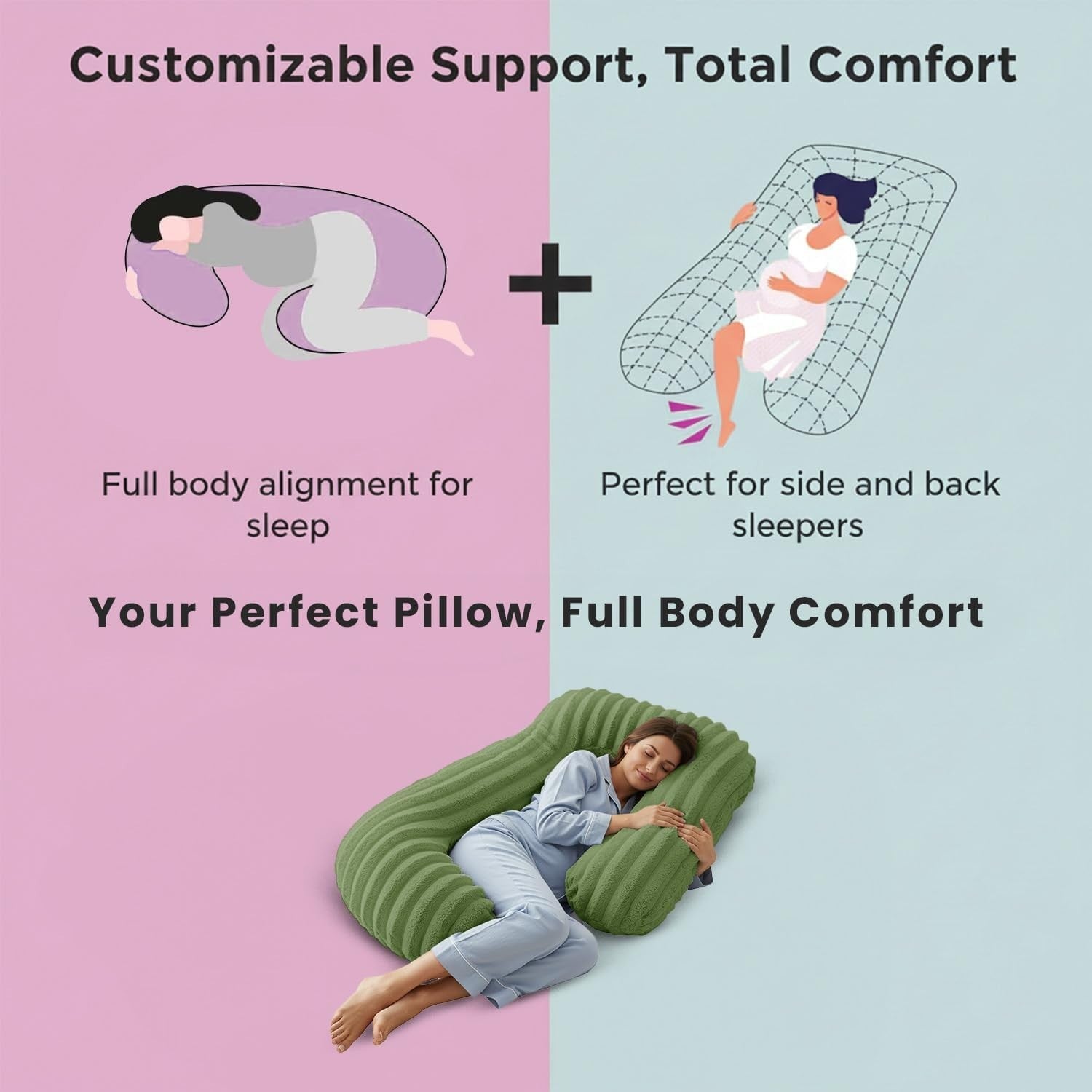 U Shaped Full Body Maternity Pillow Velvet Plush Pregnancy Side Sleeper