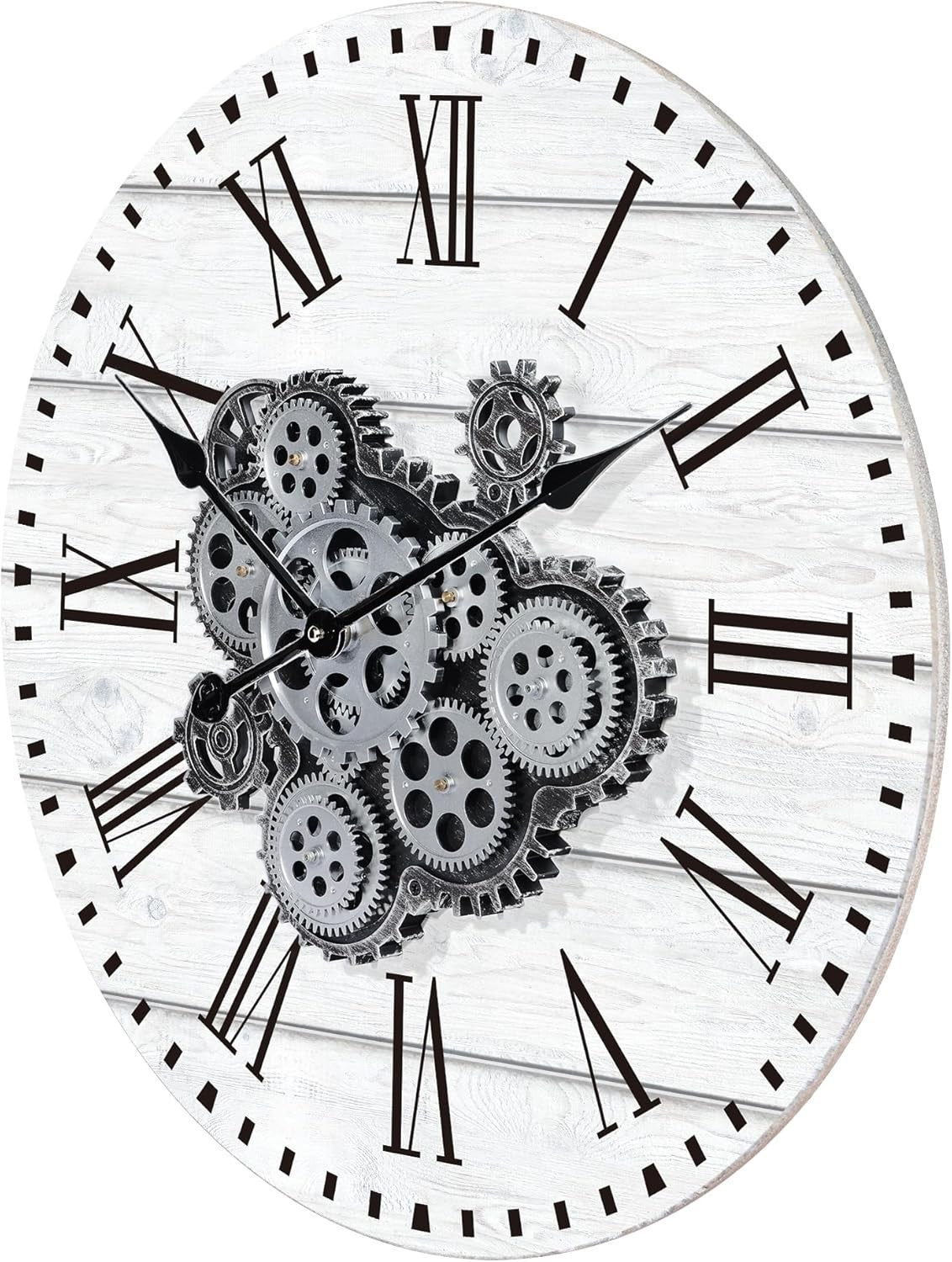 23" White Wall Clock Real Gears Rustic Farmhouse Roman Numeral Vintage