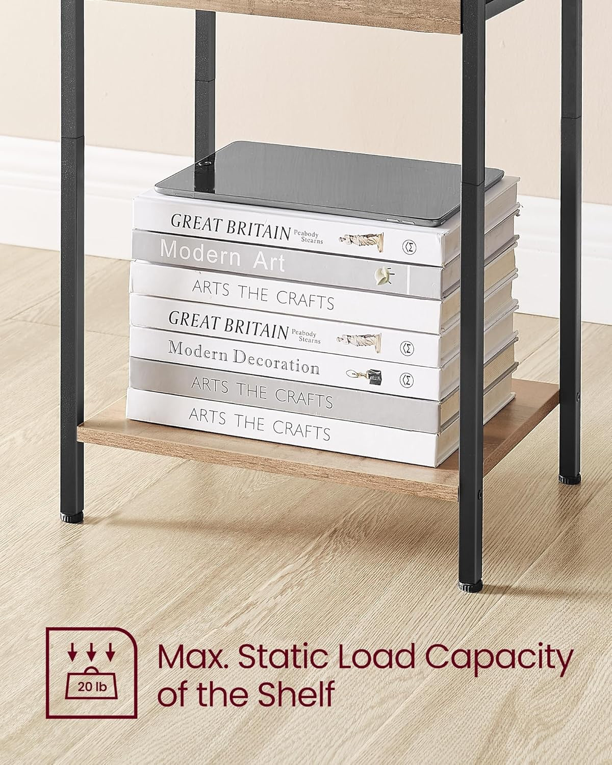 Tall Oak Bedside Table with Drawer & Shelf, Modern 24-Inch Nightstand Storage
