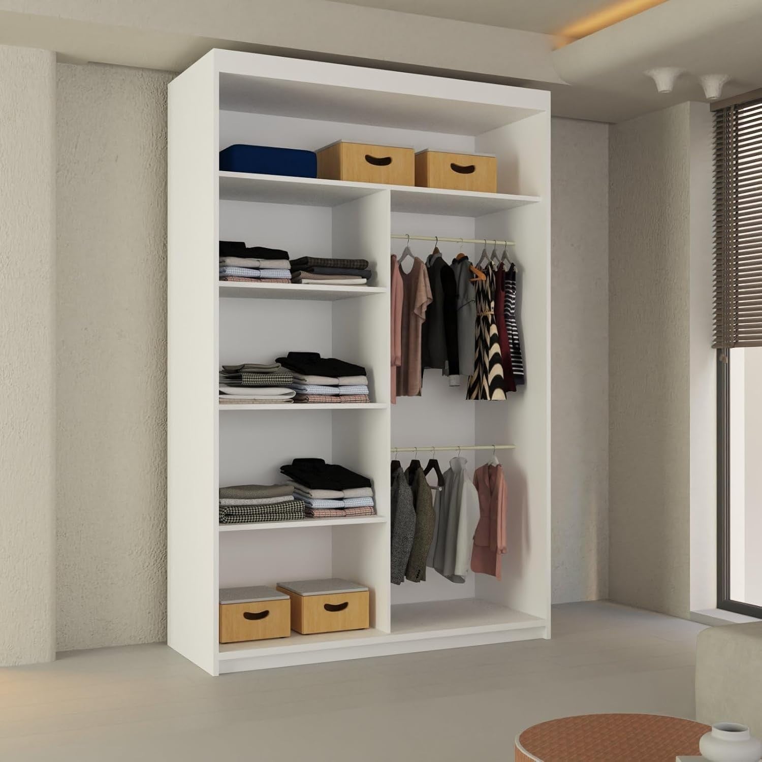 120cm White Sliding Wardrobe Mirror Doors Modern Bedroom Storage Closet