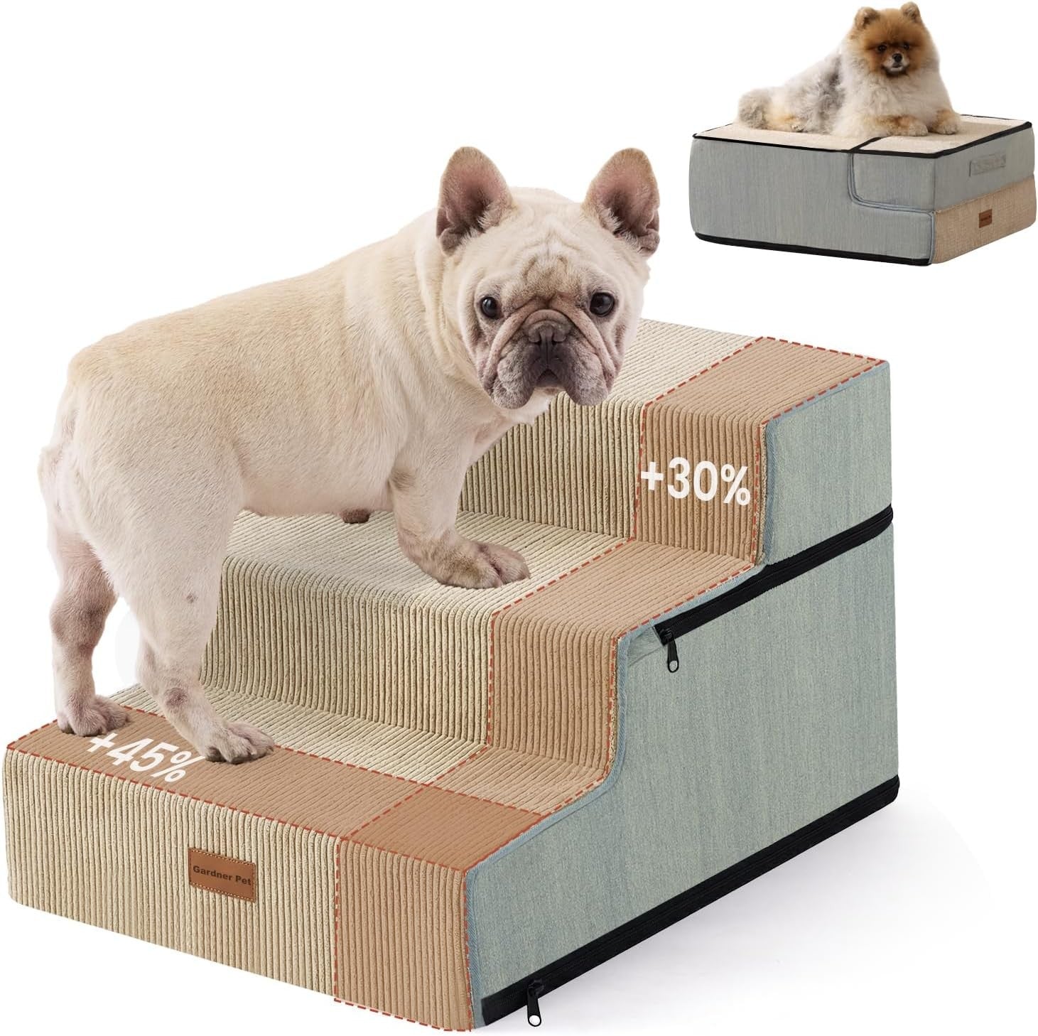 5-Step Extra Wide Dog Stairs for Bed Foam Ramp Non-Slip Grey 58cm H