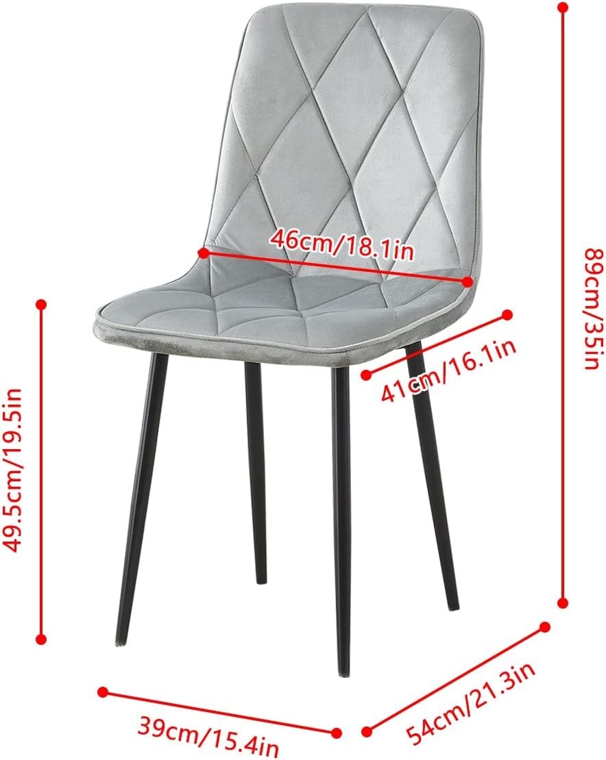 5-Piece Round Glass Dining Table with 4 Grey Velvet Chairs Set for 4