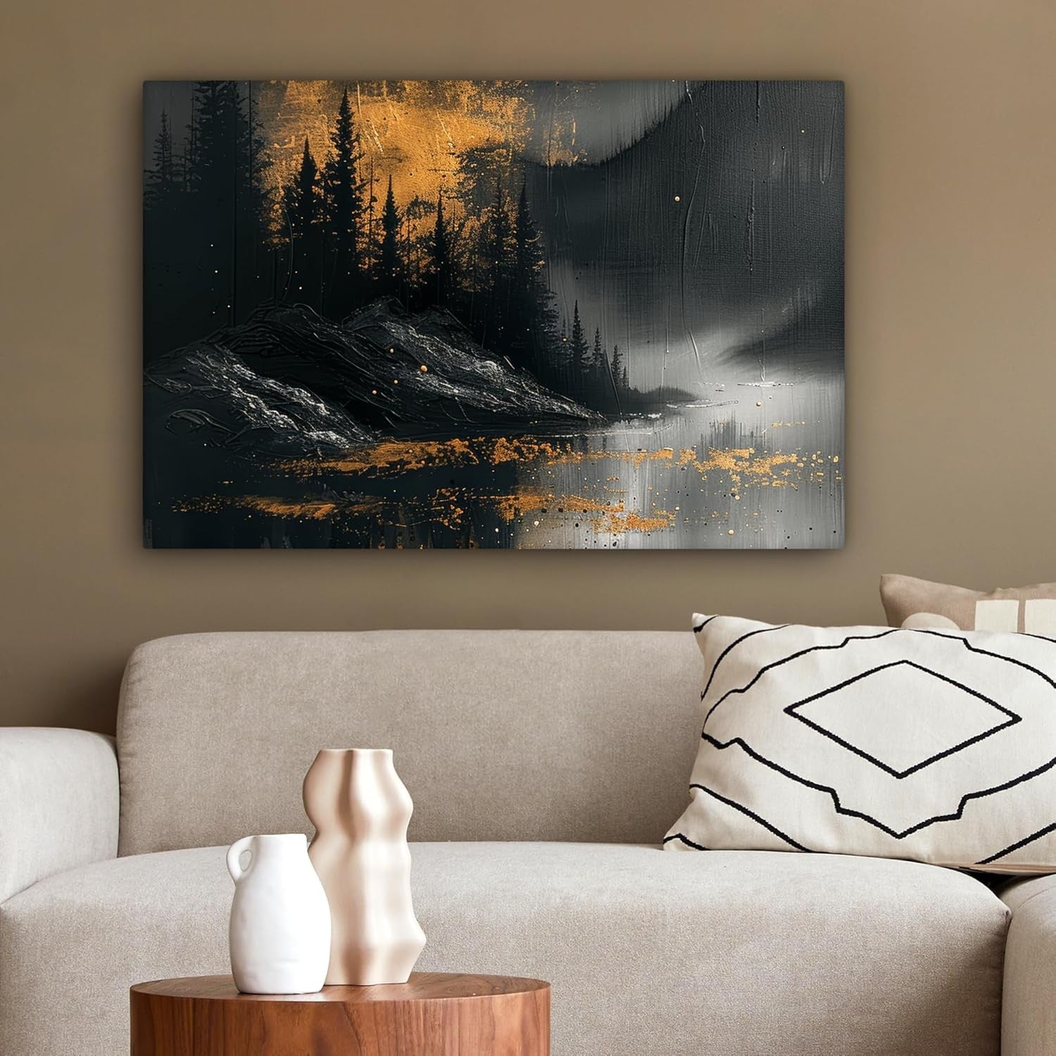 Gold Black Forest Canvas Wall Art 60x40cm Framed Modern Decor