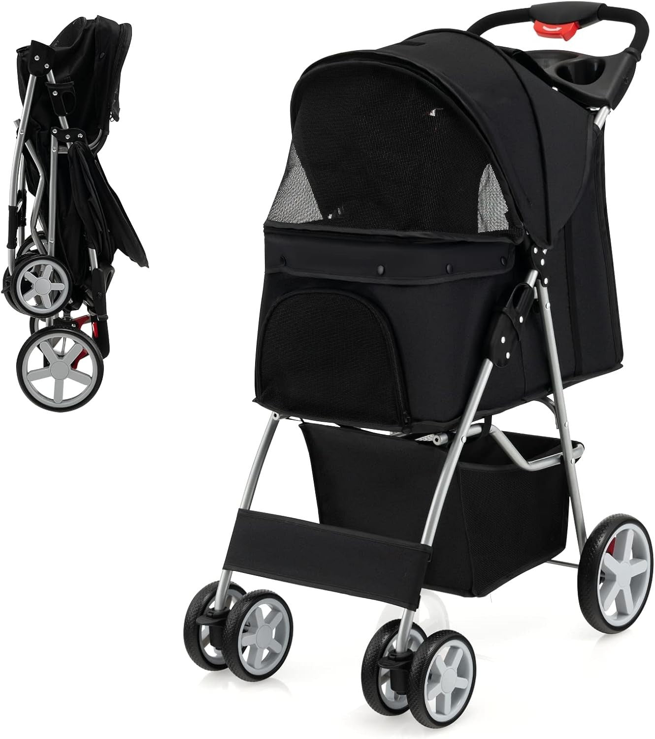 Pet Pushchair Dog Cat Buggy Foldable Travel Pram Canopy 15kg