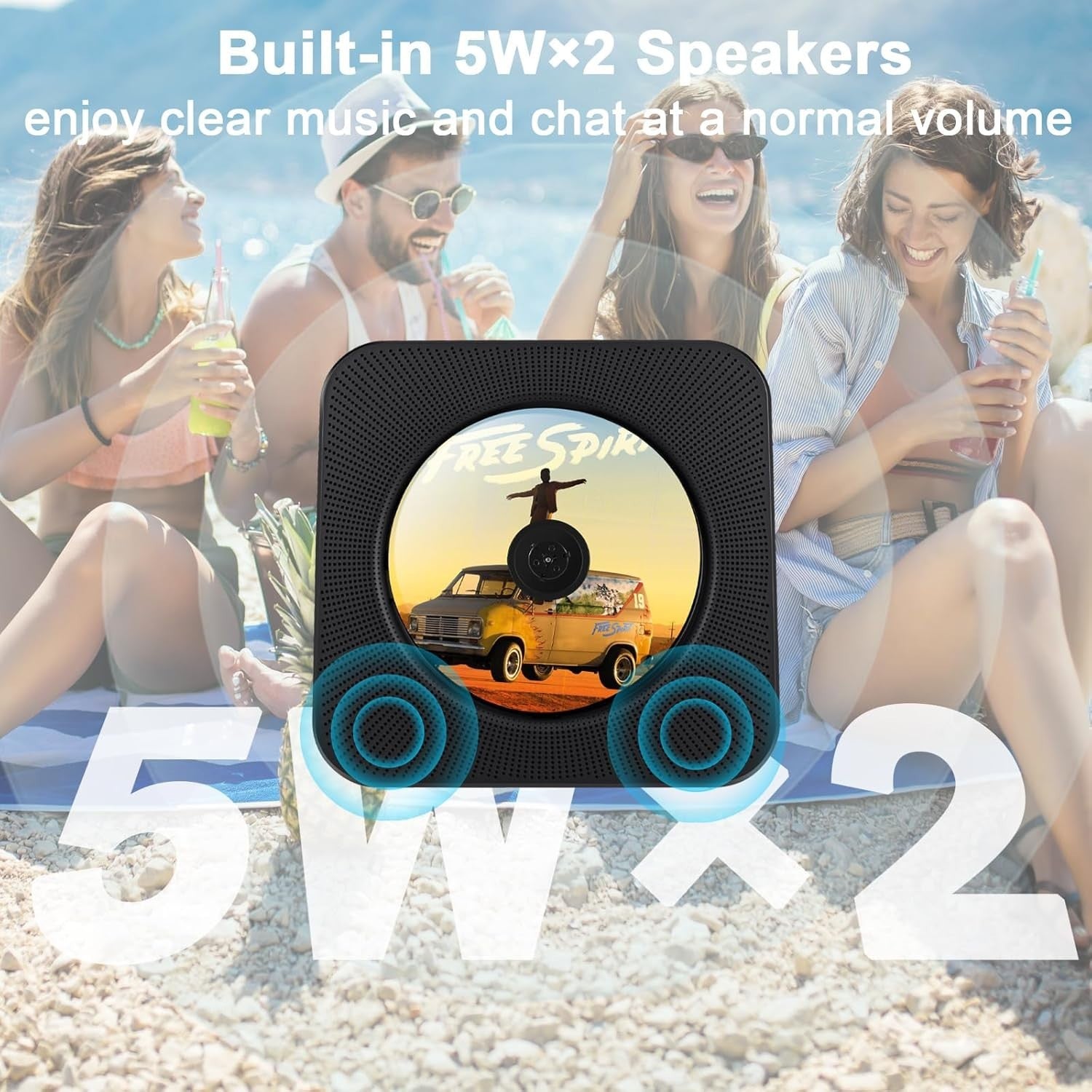 Portable Bluetooth CD Player FM Radio USB AUX Rechargeable 4000mAh