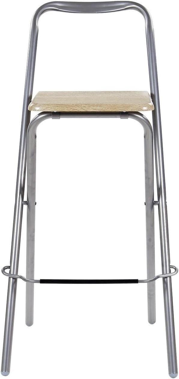 Folding Bar Stool Wooden Seat Metal Frame Space Saving Natural
