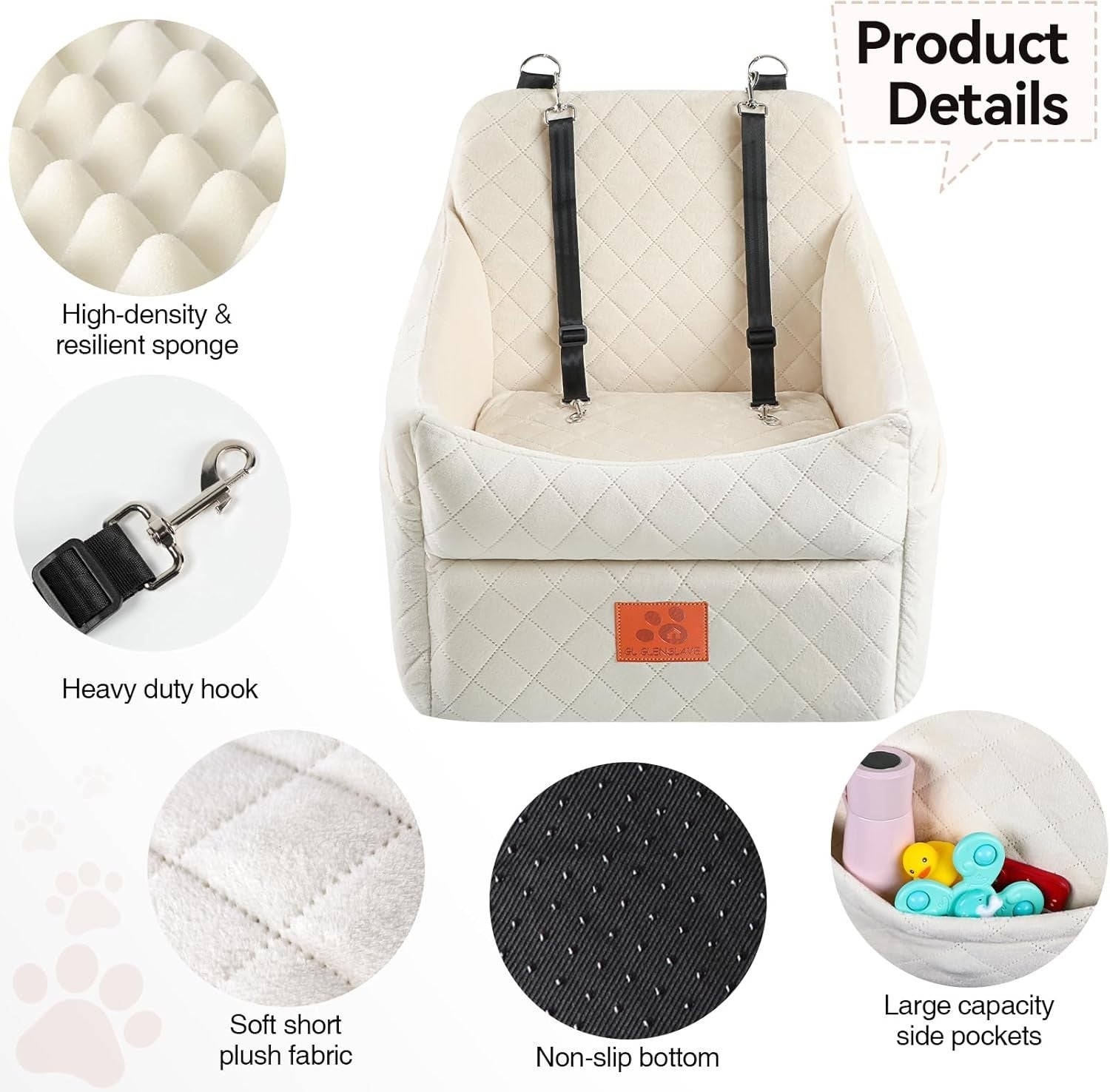 Elevated Memory Foam Dog Car Seat Washable Booster Bed Up to 35lbs