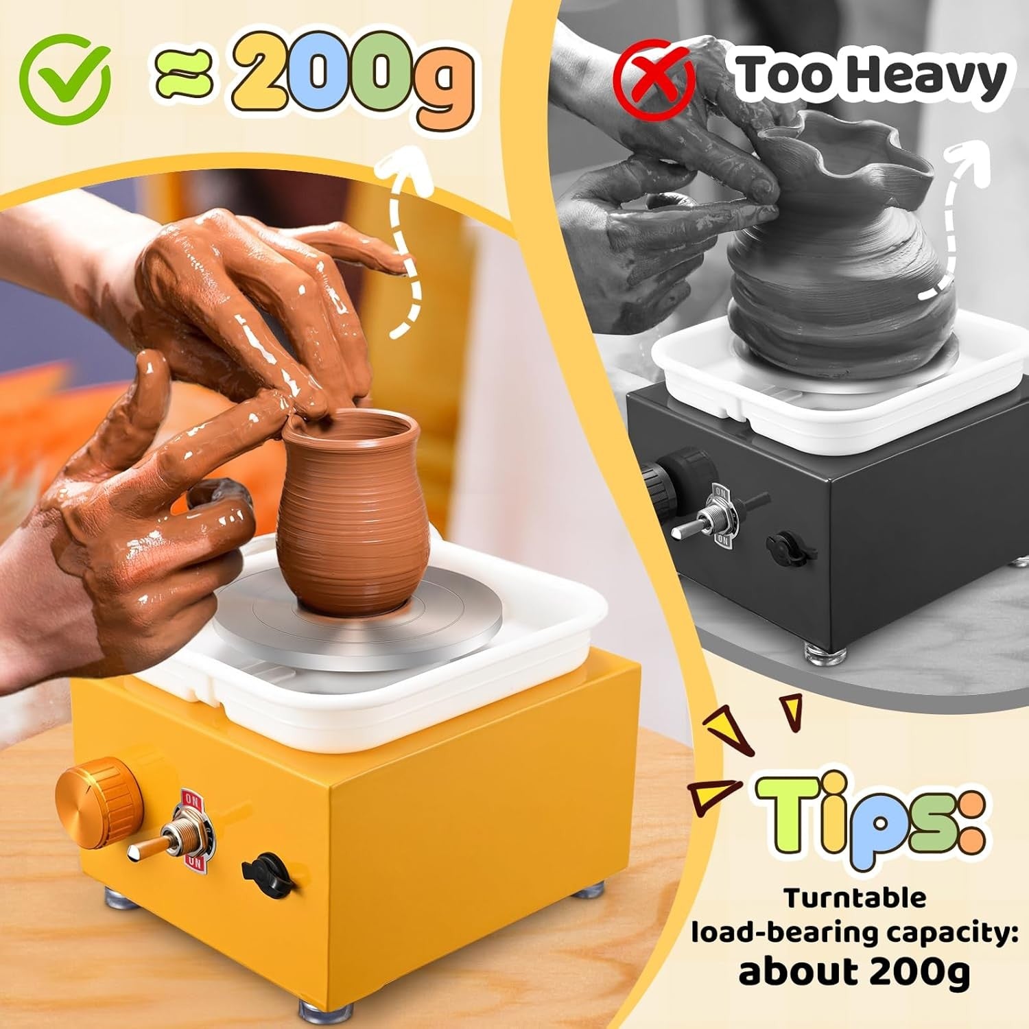 Mini Electric Pottery Wheel 2000RPM Adjustable Speed Kids DIY Ceramic Tool