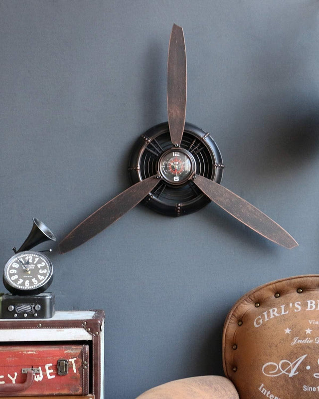 Wall Clock Vintage Propeller Silent Rustic Decor Aviation Style 29.5”
