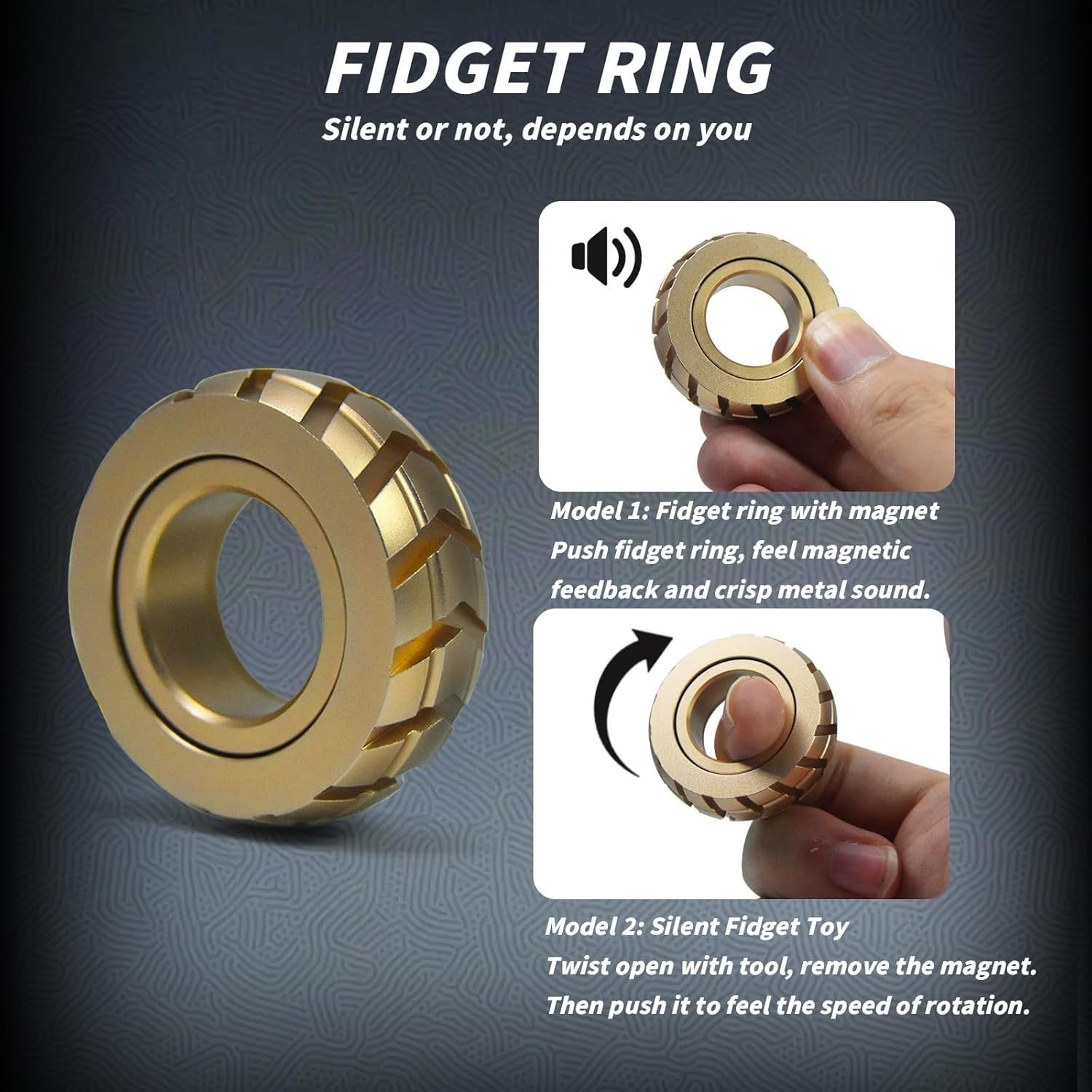 Gold Metal Fidget Ring Magnetic Slider Stress Relief EDC