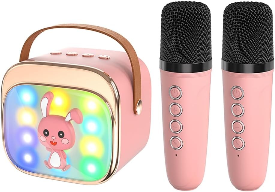 Kids Karaoke Machine Bluetooth Speaker 2 Mics, Fun Birthday Gift 3-12Y