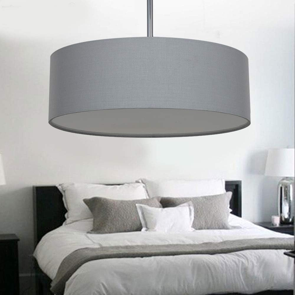 Large Grey Drum Ceiling Light Fabric Pendant 3x E27 Modern 46cm