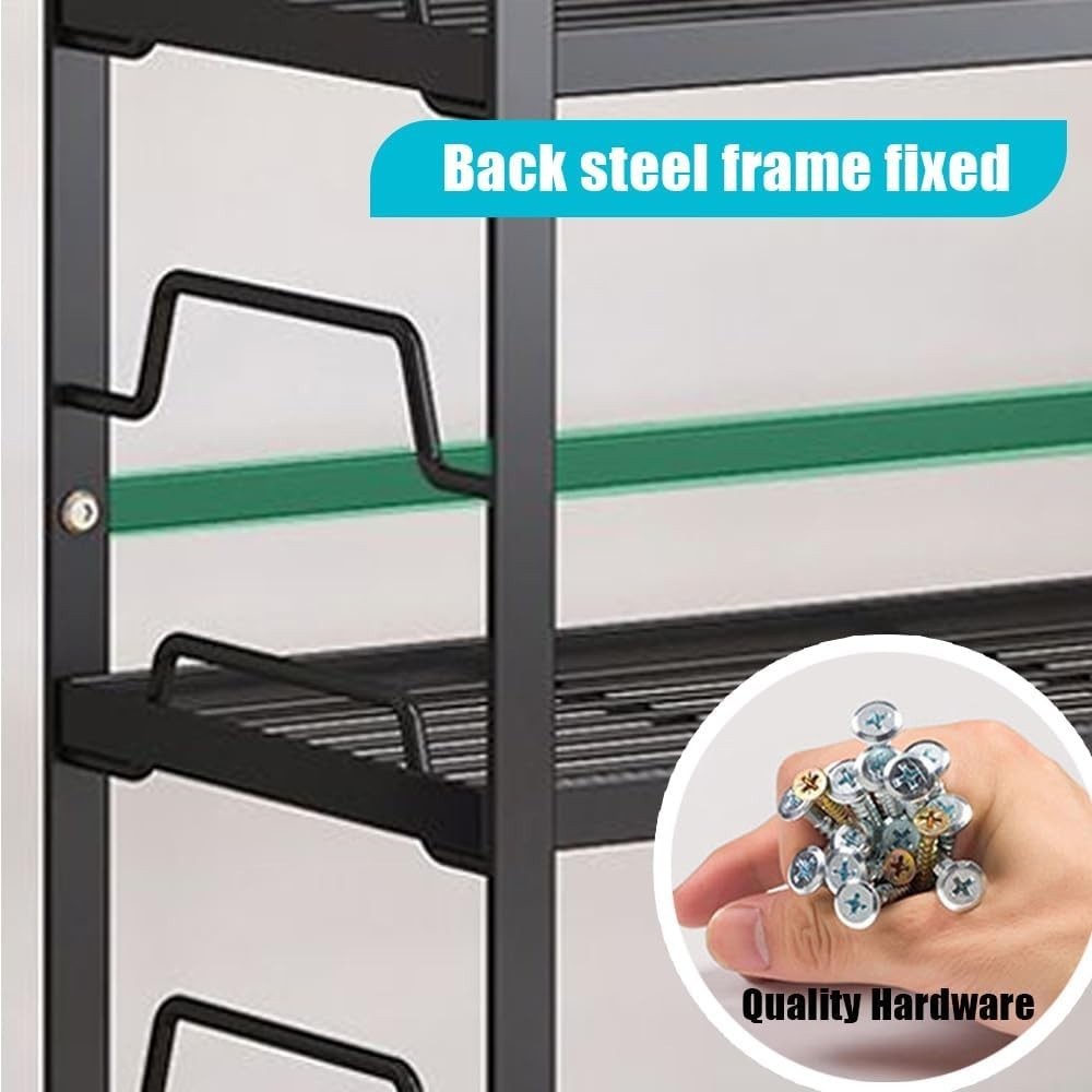 Adjustable Metal Desk Hutch Organizer | Black 2-Tier Desktop Shelf 50cm