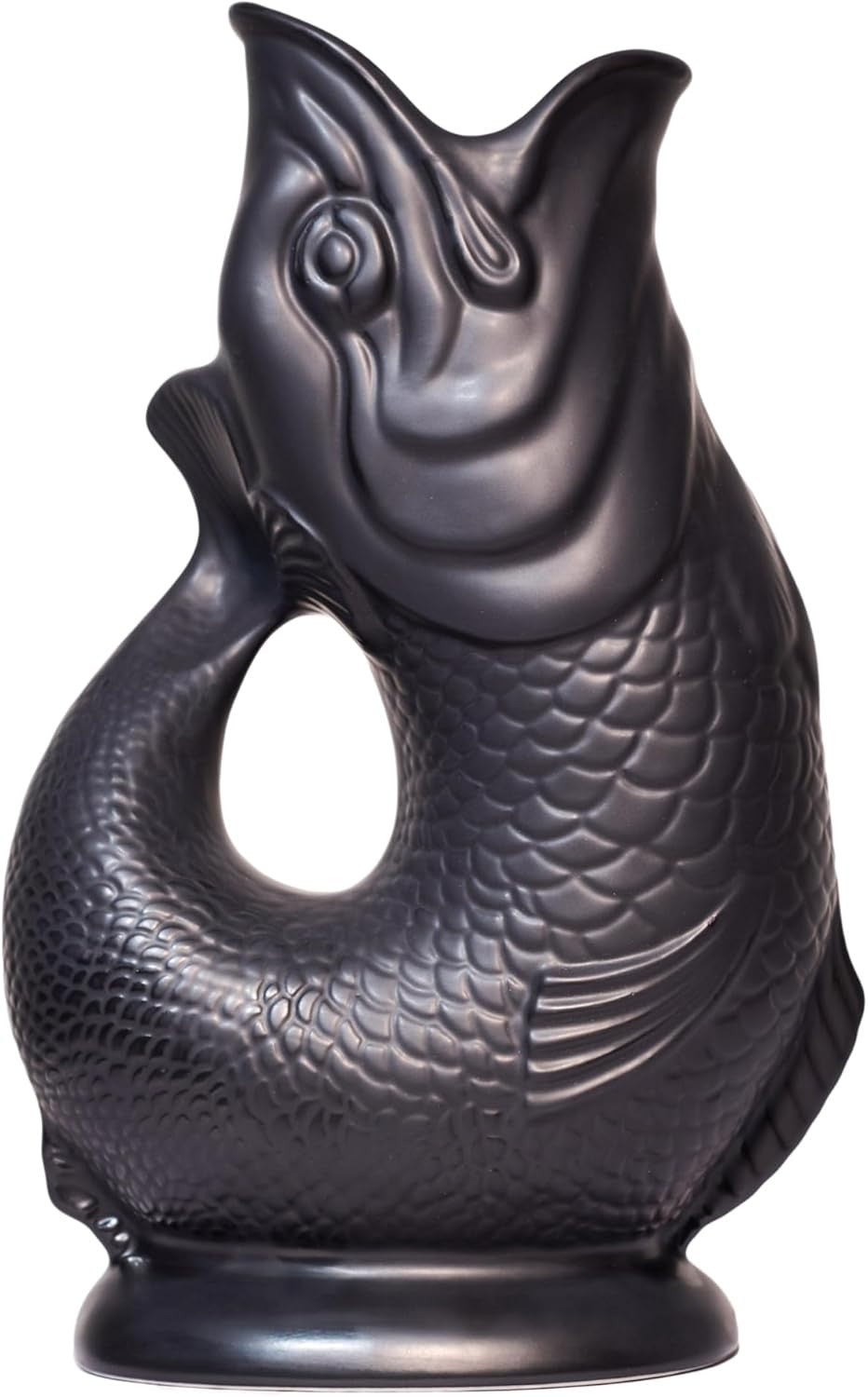 Black Matt XL Gluggle Jug 1.4L – Ceramic Fish Water Pitcher, Wine & Cocktail Dec
