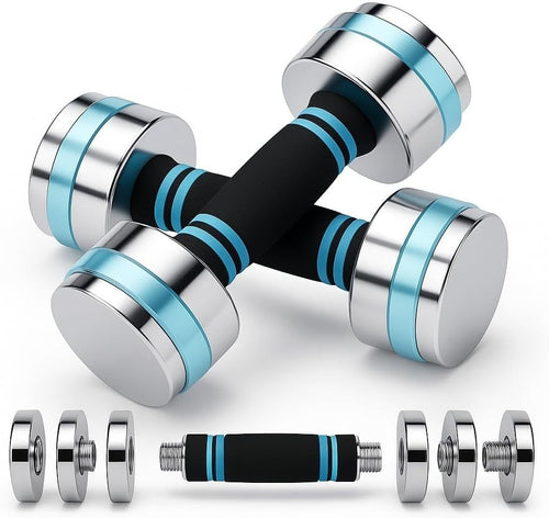 Chrome Adjustable Dumbbells Pair Foam Grip Compact Strength Training