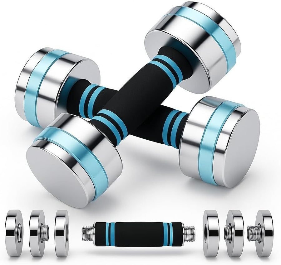 Chrome Adjustable Dumbbells Pair Foam Grip Compact Strength Training