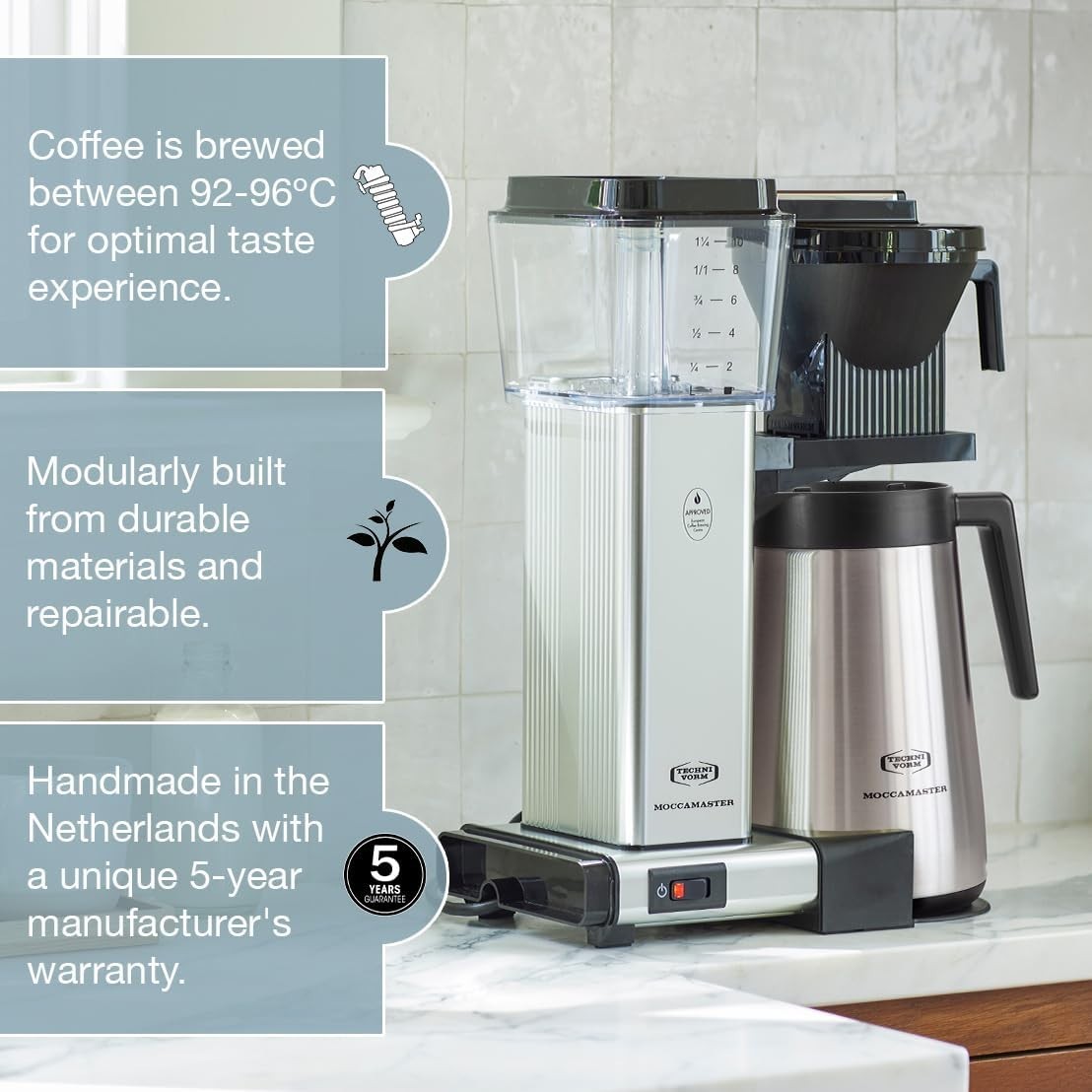 Thermal Drip Coffee Maker 1.25L | Fast Brew, Auto Shut-Off, Stainless Steel Jug