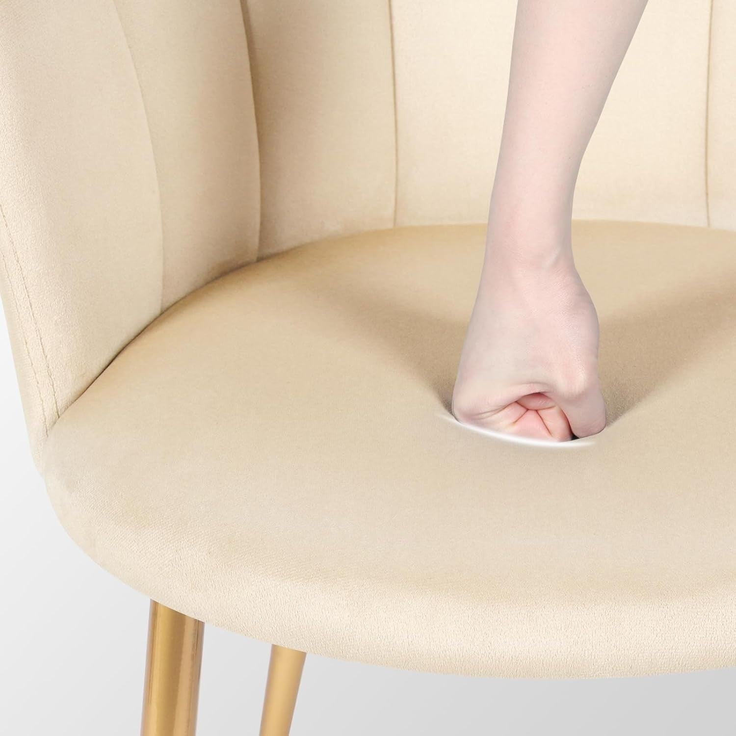 Velvet Vanity Chair Shell Back Gold Metal Legs Beige