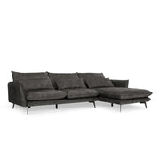 Right Hand Corner Sofa Grey Velvet – 4 Seater Chaise Lounge with Metal Legs