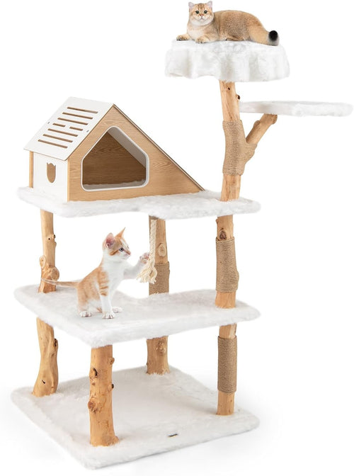 150cm Wooden Cat Tree Multi Level Tower with House Perch Jute Scratching