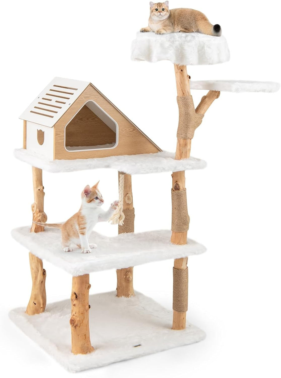 150cm Wooden Cat Tree Multi Level Tower with House Perch Jute Scratching