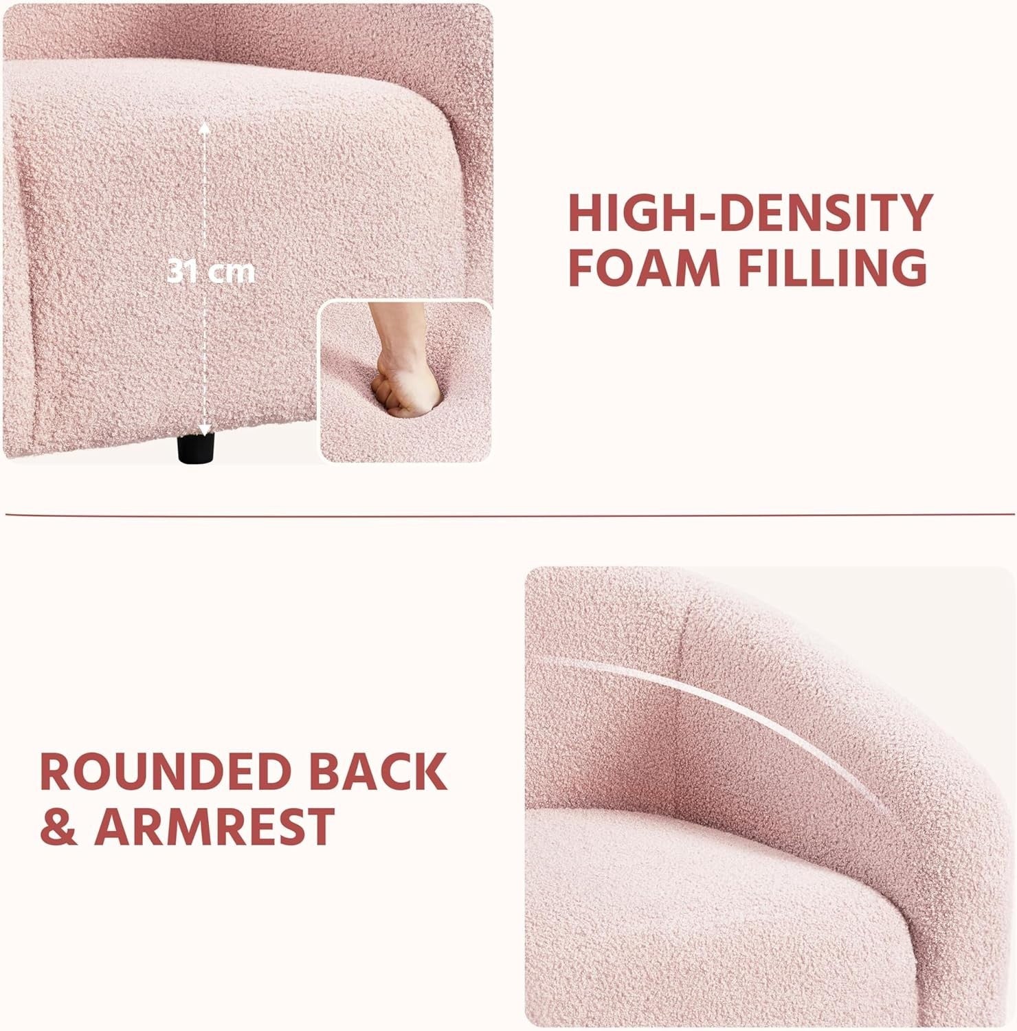Pink Boucle Accent Tub Chair | Cozy Armchair for Bedroom, Living Room, Café