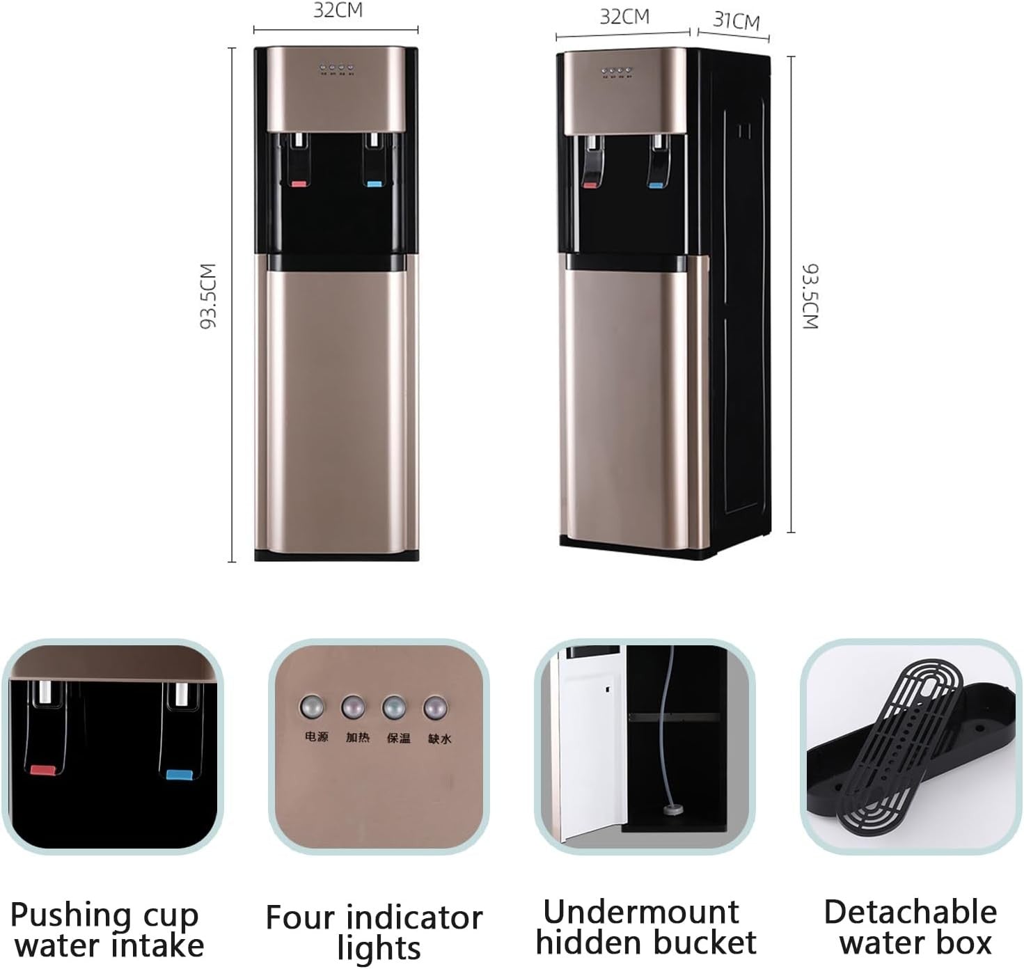 Hot Cold Water Cooler Dispenser Bottom Loading LED Indicator Office