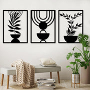3 Panel Boho Metal Wall Art Black Geometric Wall Decor Set