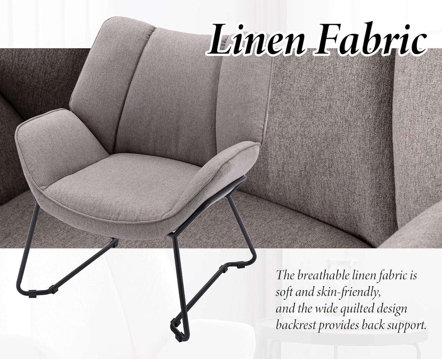 Modern Linen Accent Chair Tub Armchair Grey Metal Legs Lounge Living Room