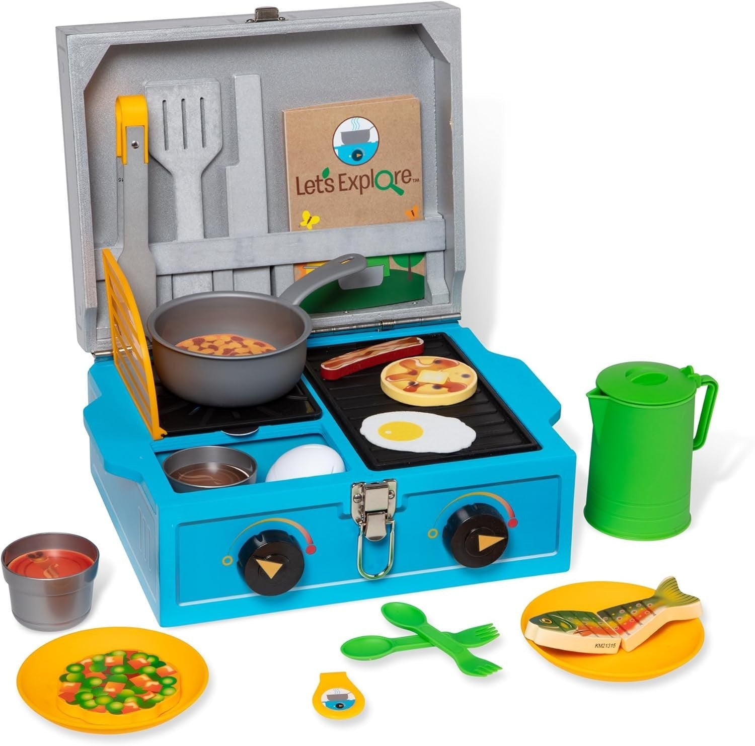 Kids Camping Stove Play Set Wooden Pretend Camp Cooking Toy 24PCS