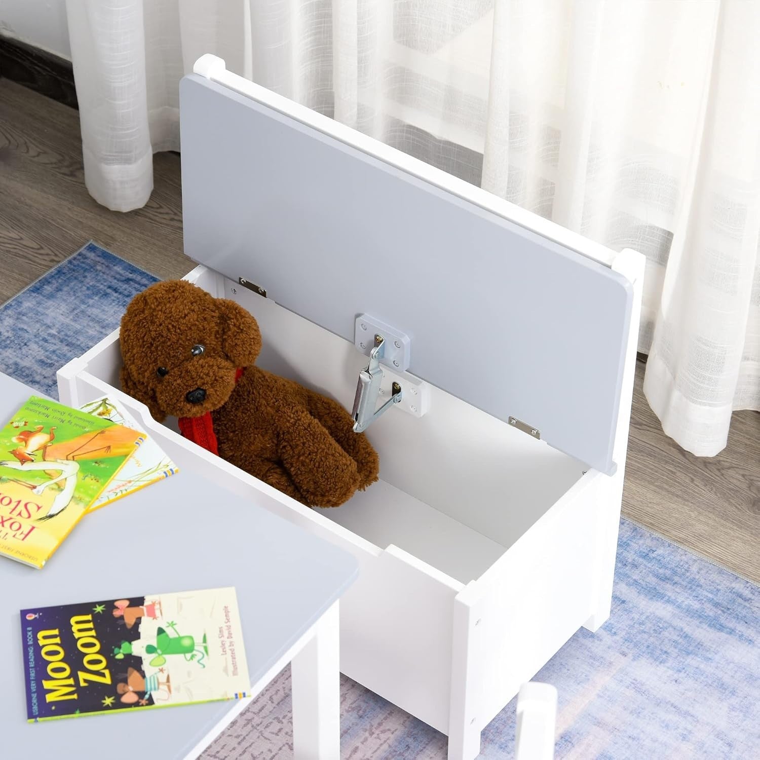 Kids 4-Piece Table & Chair Set with Storage Bench, Durable & Safe Design