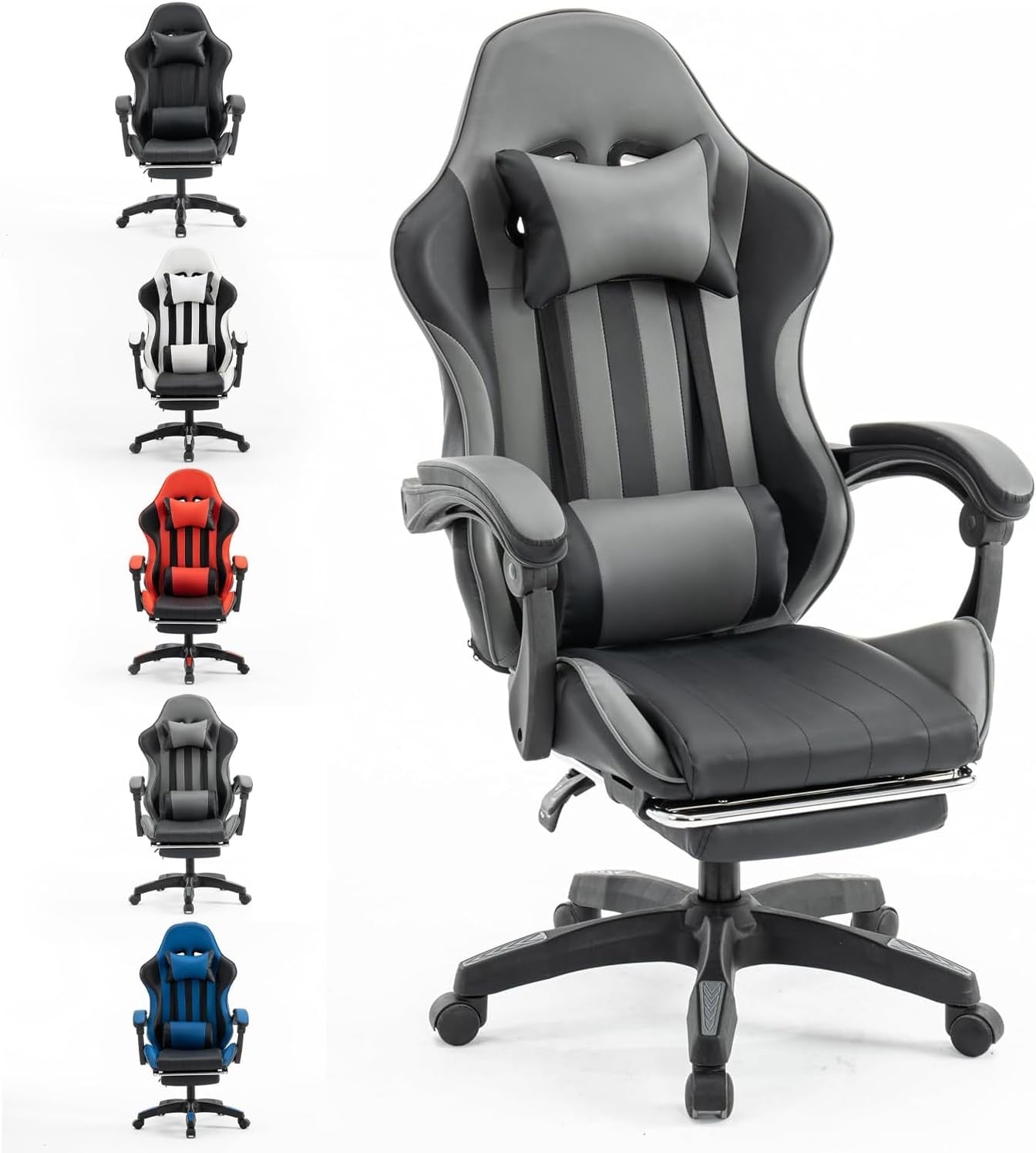 Millhouse Gaming Racing Desk Chair with Footrest & Lumbar Support – Grey