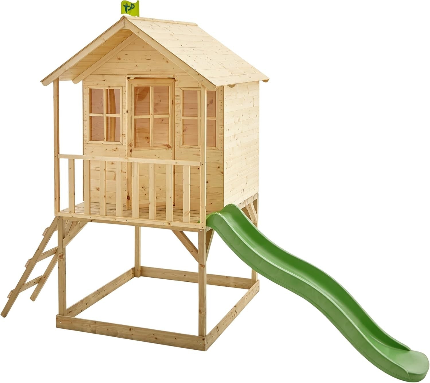 Wooden Tower Playhouse with Slide Outdoor Kids Garden Elevated House