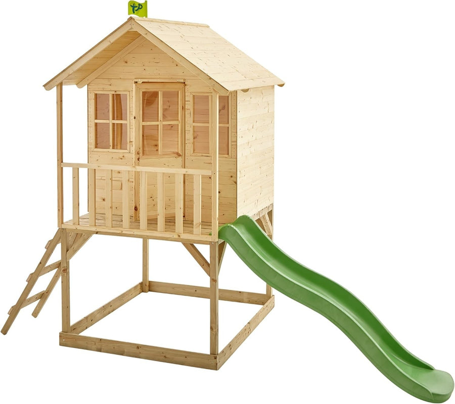 Wooden Tower Playhouse with Slide Outdoor Kids Garden Elevated House